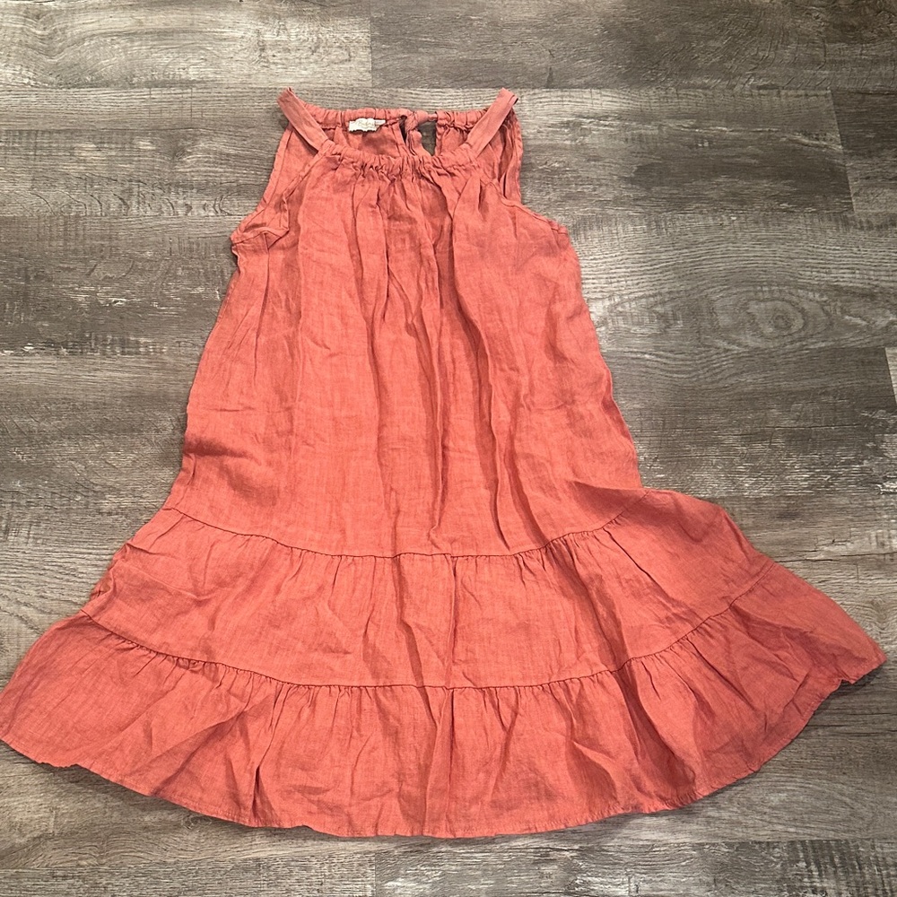 Bella Umbra Elegant Coral Midi Dress 100%‎ Linen
